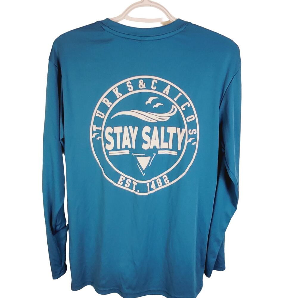 Baw men's Turks and Caicos long sleeve blue graphic surf shirt size small